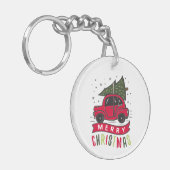 Kerstmis Rode Auto Boom Feestelijk Vrolijk Kerstmi Sleutelhanger (Voorkant Links)