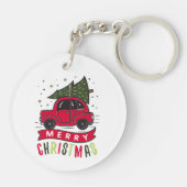 Kerstmis Rode Auto Boom Feestelijk Vrolijk Kerstmi Sleutelhanger (Achterkant)