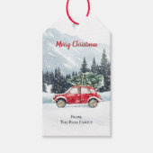 Kerstmis Rode Auto Boom Vakantie Cadeaulabel (Voorkant)
