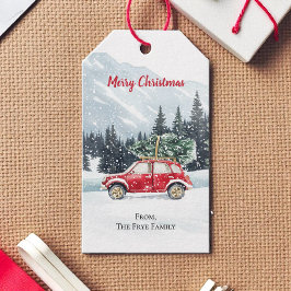 Kerstmis Rode Auto Boom Vakantie Cadeaulabel