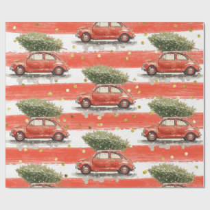 Kerstmis rode auto met kerstboom Wrap Cadeaupapier