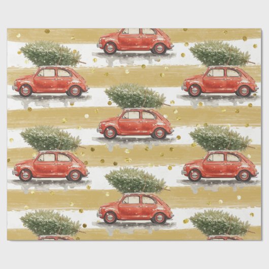 Kerstmis rode auto met kerstboom Wrap Cadeaupapier (Vlak)