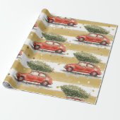 Kerstmis rode auto met kerstboom Wrap Cadeaupapier (Uitgerold)