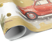 Kerstmis rode auto met kerstboom Wrap Cadeaupapier (Rol Hoek)