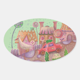 Kerstmis rode auto ovale sticker