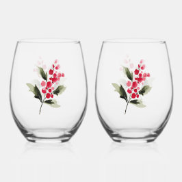 Kerstmis Rode Bes Waterverf Kerst Wijnglas Zonder Voet