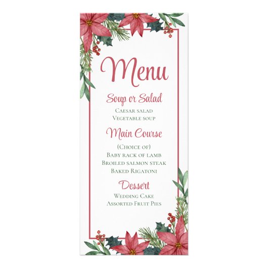 Kerstmis Rode Bloemen Poinsettia Bruiloft Menu (Voorkant)