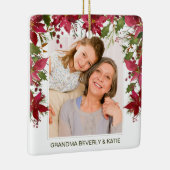 Kerstmis Rode Bloemen Poinsettia Foto Monogram Keramisch Ornament (Rechts)