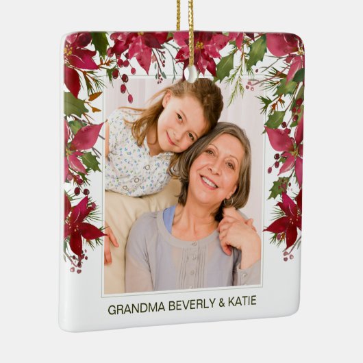 Kerstmis Rode Bloemen Poinsettia Foto Monogram Keramisch Ornament (Rechts)