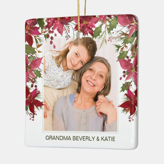 Kerstmis Rode Bloemen Poinsettia Foto Monogram Keramisch Ornament (Links)