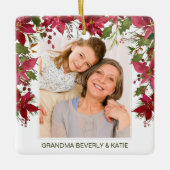 Kerstmis Rode Bloemen Poinsettia Foto Monogram Keramisch Ornament (Voorkant)