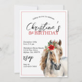 Kerstmis rode bloemenpoinsettia paard verjaardag kaart (Voorkant)