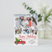 Kerstmis Rode Boerderij Truck 4 Foto Vakantiekaart Briefkaart (Staand voorkant)