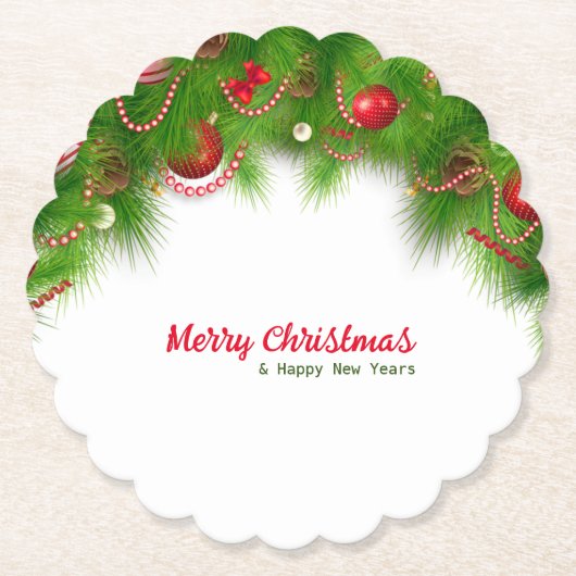 Kerstmis, rode bollen en Cadeaus Kartonnen Onderzetters (Voorkant)