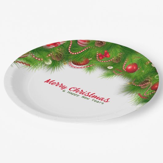 Kerstmis, rode bollen en Cadeaus pap Papieren Bordje (Gekanteld)