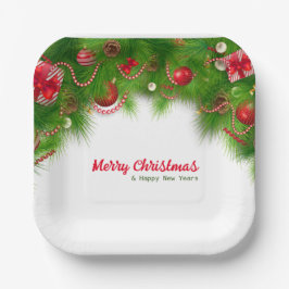 Kerstmis, rode bollen en Cadeaus Papieren Bordje