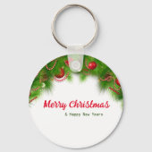 Kerstmis, rode bollen en Cadeaus Sleutelhanger (Voorkant)