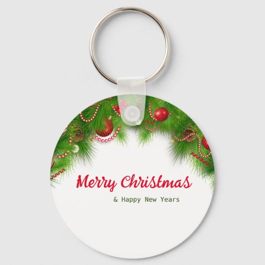 Kerstmis, rode bollen en Cadeaus Sleutelhanger (Voorkant)