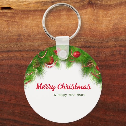 Kerstmis, rode bollen en Cadeaus Sleutelhanger (Voorkant)