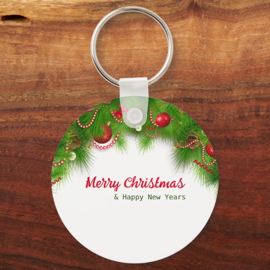 Kerstmis, rode bollen en Cadeaus Sleutelhanger (Voorkant)