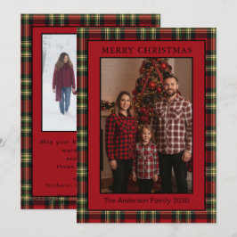 Kerstmis Rode Buffalo Tartan Schotse Plaid Twee Fo Feestdagenkaart