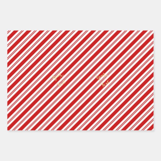 Kerstmis Rode Candy Cane Stripes Gouden Tekst Vaka Inpakpapier Vel (Voorkant 3)