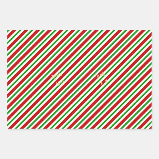 Kerstmis Rode Candy Cane Stripes Gouden Tekst Vaka Inpakpapier Vel (Voorkant 2)