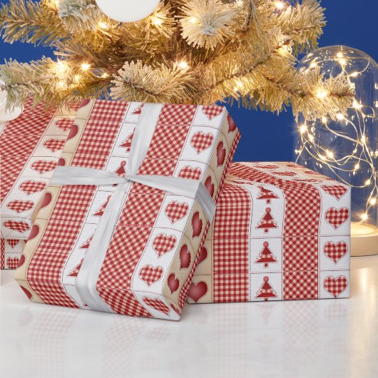 , kerstmis, rode cheque, landhart cadeaupapier (Feestdagen)