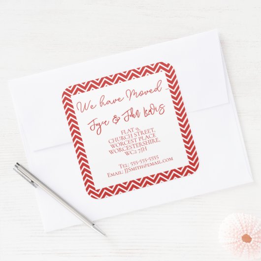 Kerstmis Rode Chevron Retouradressticker Vierkante Sticker (Envelop)