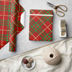Kerstmis Rode en Gouden Buffel Plaid Cadeaupapier