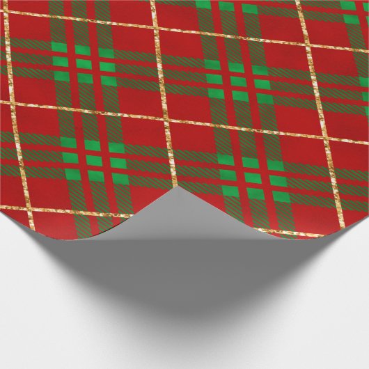 Kerstmis Rode en Gouden Buffel Plaid Cadeaupapier (Hoek)