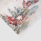 Kerstmis Rode en Groene dennenbomen Landschap Tissuepapier (Detail)