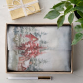 Kerstmis Rode en Groene dennenbomen Landschap Tissuepapier (Geschenk)