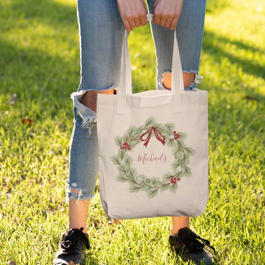 Kerstmis Rode en Groene krans Douane Tote Bag