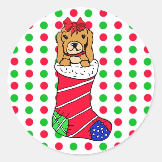 Kerstmis Rode en Groene Polka Dots kous Ronde Sticker (Voorkant)
