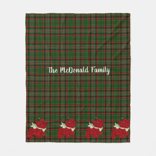 Kerstmis, rode en groene tartan, Scottie Dog Fleece Deken (Voorkant)