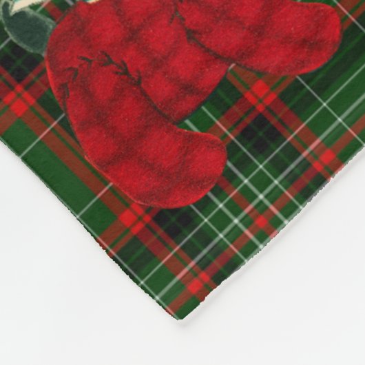Kerstmis, rode en groene tartan, Scottie Dog Fleece Deken (Hoek)