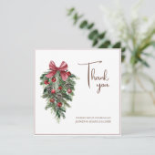 Kerstmis Rode en Groene Winter Feestelijke Bruilof Bedankkaart (Staand voorkant)