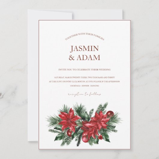 Kerstmis Rode en Groene Winter Feestelijke Bruilof Kaart (Voorkant)