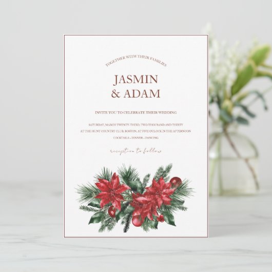 Kerstmis Rode en Groene Winter Feestelijke Bruilof Kaart (Staand voorkant)