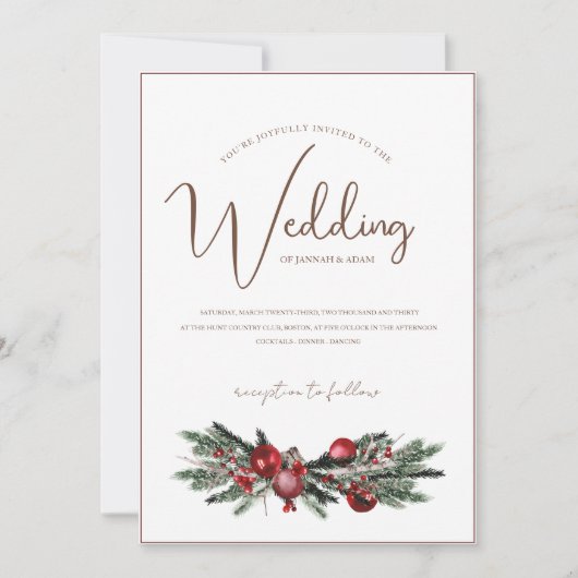 Kerstmis Rode en Groene Winter Feestelijke Bruilof Kaart (Voorkant)