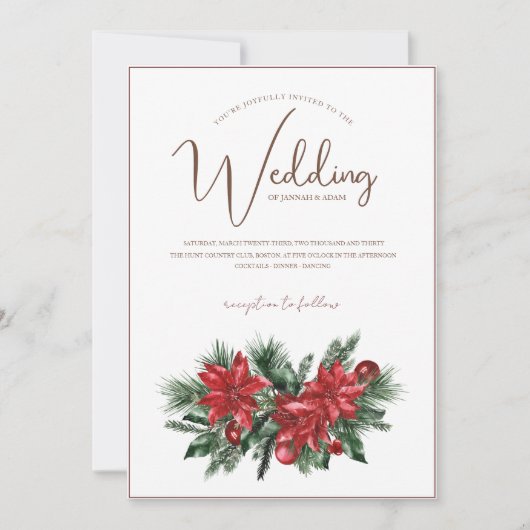 Kerstmis Rode en Groene Winter Feestelijke Bruilof Kaart (Voorkant)