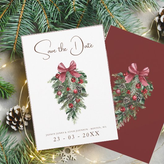 Kerstmis Rode en Groene Winter Feestelijke Bruilof Save The Date