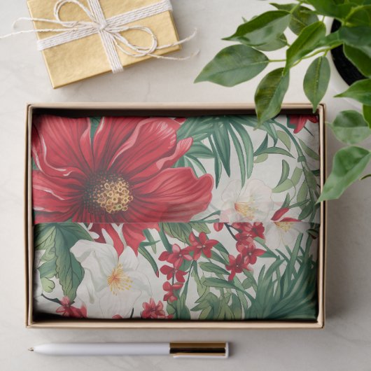 Kerstmis Rode en Witte Bloemen Decoupage Tissuepapier (Geschenk)