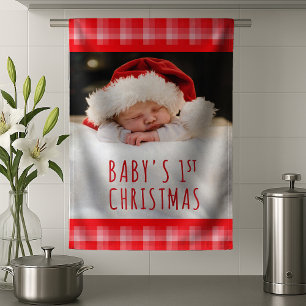 Kerstmis Rode Geruite Vakantiediagonale Strepen Theedoek