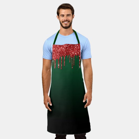 Kerstmis Rode Glam Glitter Dripping op Groen Schort (Gedragen)