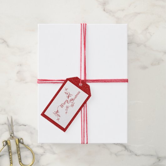 Kerstmis Rode Glitter Cadeaubijsluiter Cadeaulabel (Met Touw)