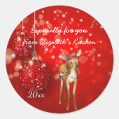 Kerstmis, Rode Glitter Versiering,  Op Maat, Feest Ronde Sticker (Voorkant)