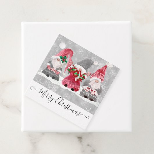 Kerstmis Rode Gnome Liefde Vreugde Vrede Sneeuwvlo Bedankjes Labels (In situ)