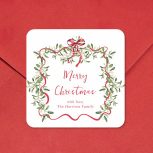 Kerstmis Rode Golfbrekerige Frame Boog Groene Tint Vierkante Sticker